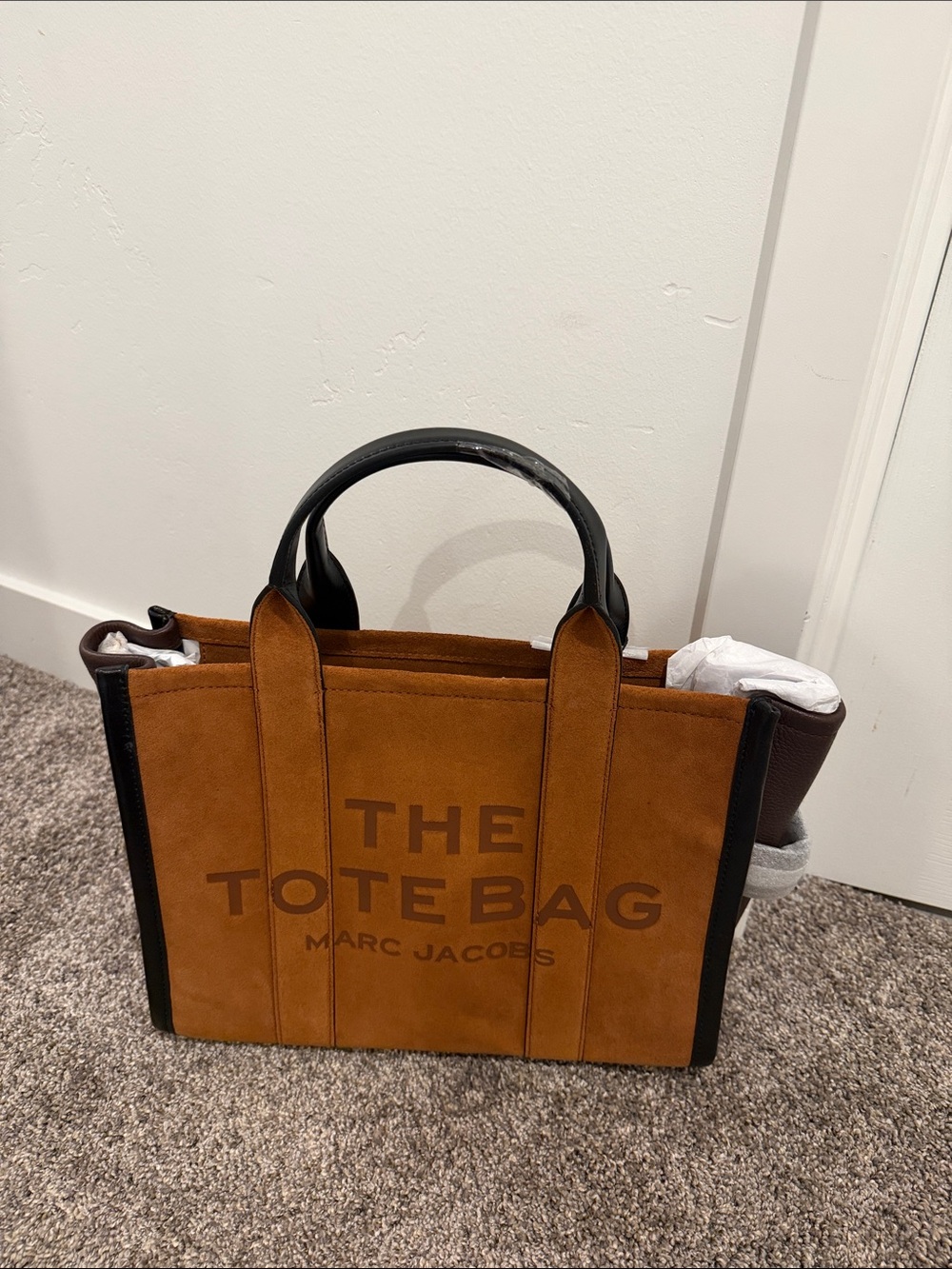 Marc Jacobs medium The Tote Bag in Brown Suede with Black Handles